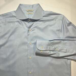 Suitsupply Traveller Light Blue Textured Dobby Slim Fit Dress Shirt Sz 15.75/40
